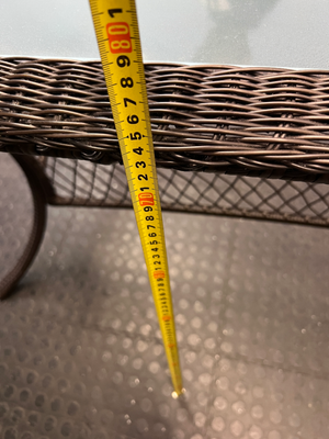 Wicker and Glass Rectangular Dining Table — Very Good Condition
