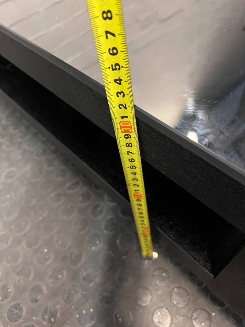 Black Low-Profile Coffee Table with Glass Top — Good Working Order