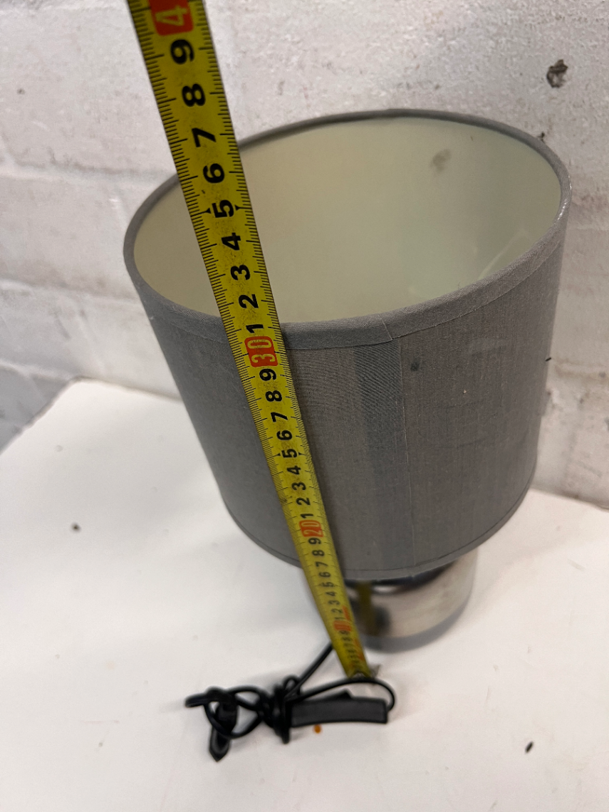 Modern Metallic Table Lamp with Grey Fabric Shade — Good Working Order