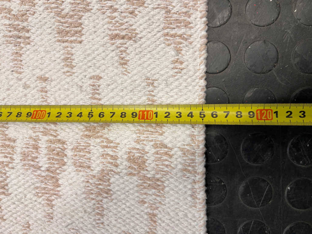 Beige Geometric Woven Area Rug — Well Used Condition