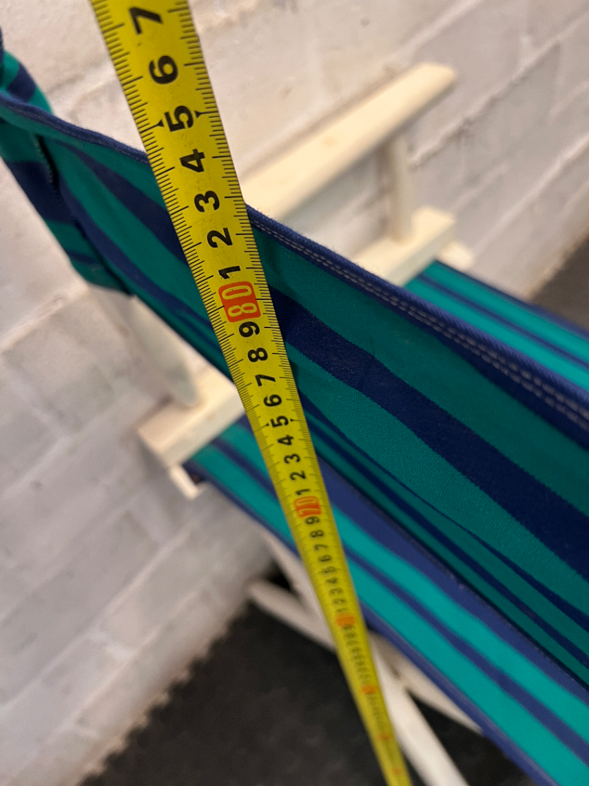 Striped Wooden Folding Director Chair — Worn Condition with Structural Use Wear