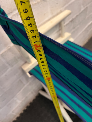 Striped Wooden Folding Director Chair — Worn Condition with Structural Use Wear