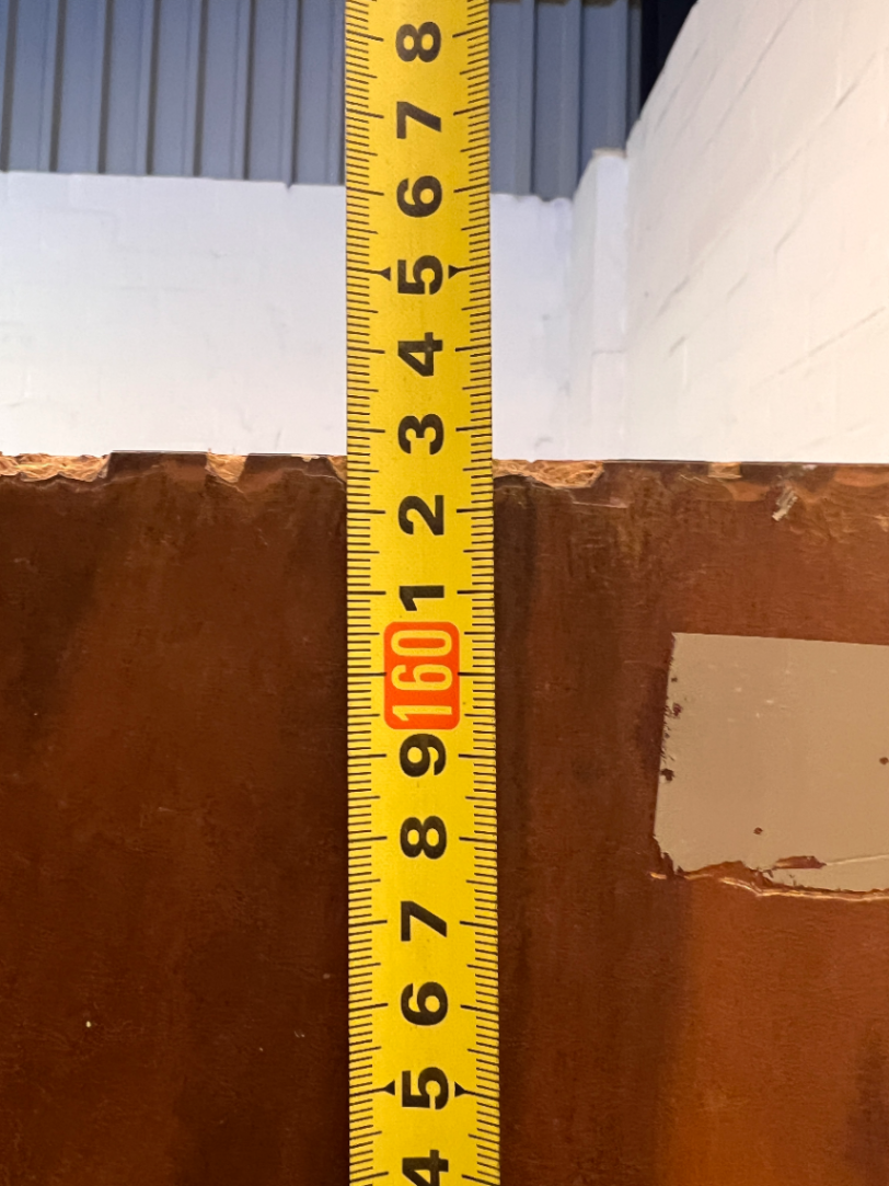 Vintage Dark Wood Two-Door Cupboard — Vintage Condition with Surface Wear and Stickers