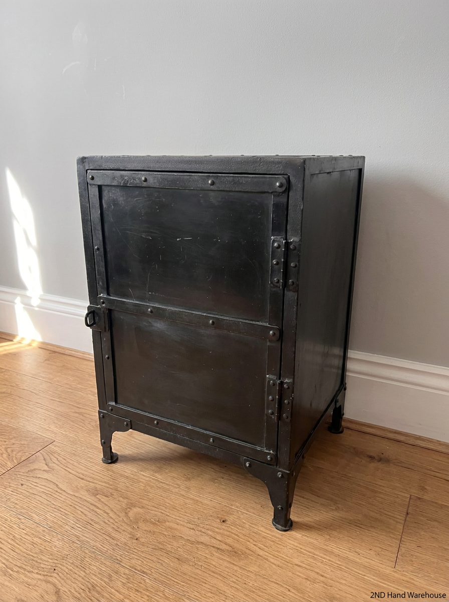 @home Gunmetal Grey Industrial Steel Bedside Table — Minor Scuffs and Scratches on Top and Feet - 2ndhandwarehouse.com