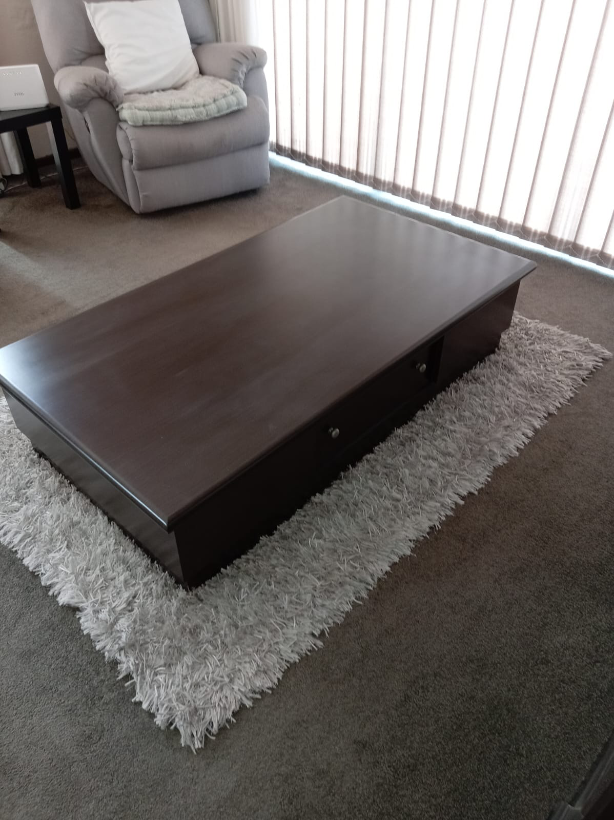 Dark Brown Wooden Coffee Table with Integrated Drawer - 2ndhandwarehouse.com