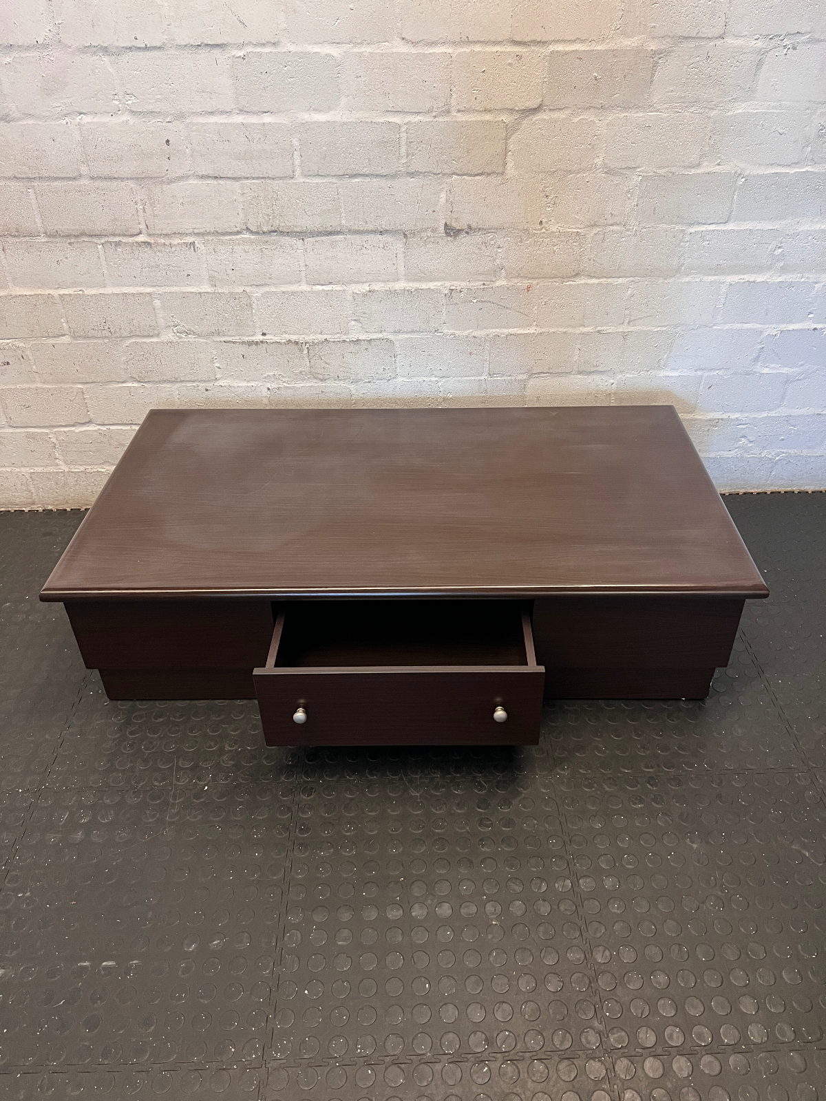 Dark Brown Wooden Coffee Table with Integrated Drawer - 2ndhandwarehouse.com