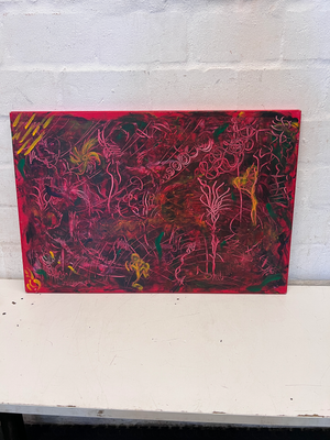 Vibrant Red Abstract Expressionist Canvas Wall Art (76cm x 51cm) - 2ndhandwarehouse.com
