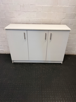 Modern 3-Door White Storage Cupboard with Silver Handles - 2ndhandwarehouse.com