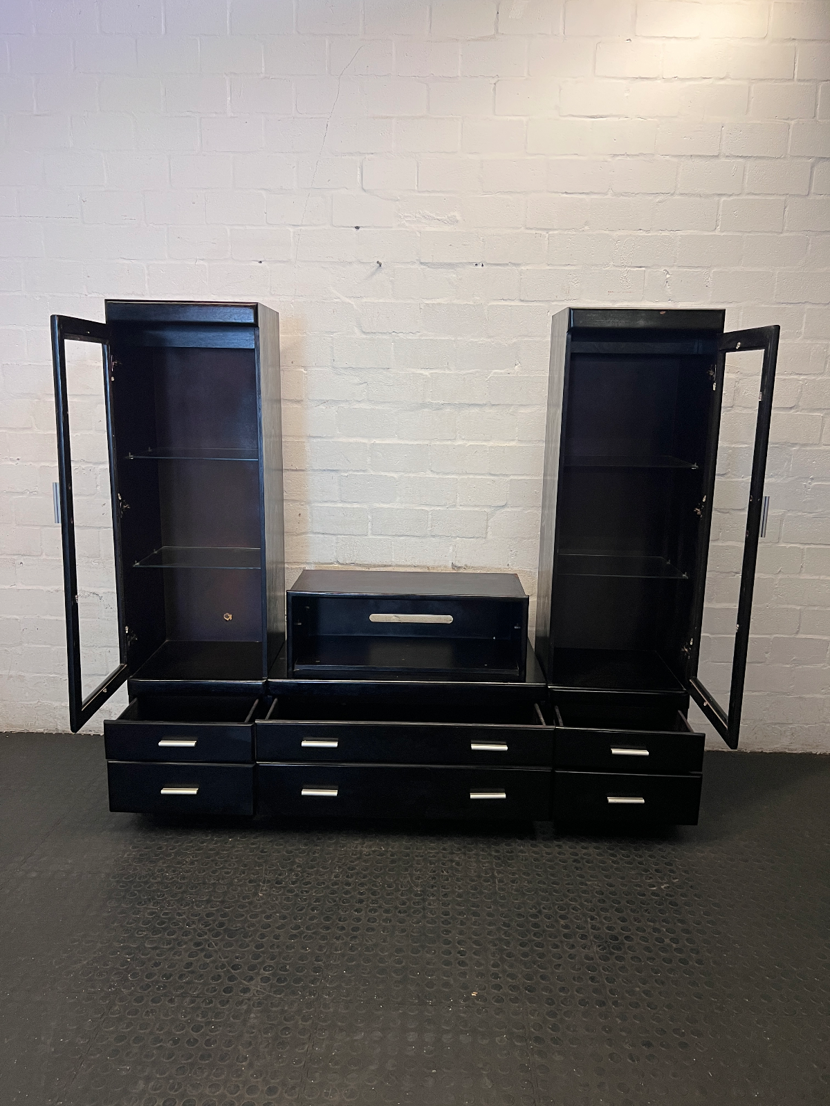3-Piece Dark Brown Wall & TV Unit with Glass Cabinets - 2ndhandwarehouse.com