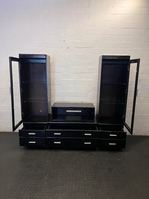 3-Piece Dark Brown Wall & TV Unit with Glass Cabinets - 2ndhandwarehouse.com