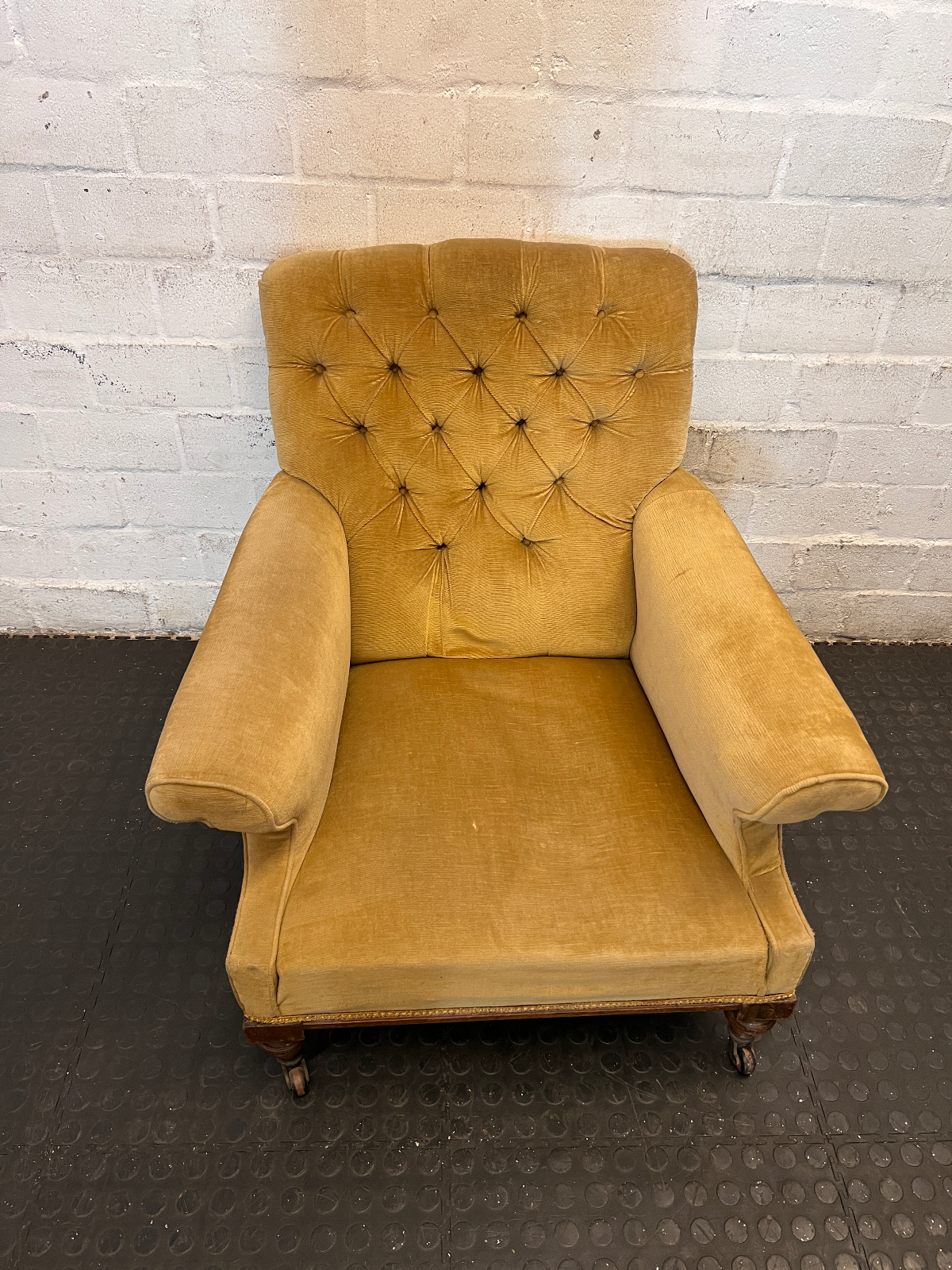 Vintage Tufted Corduroy Armchair in Mustard Gold - 2ndhandwarehouse.com