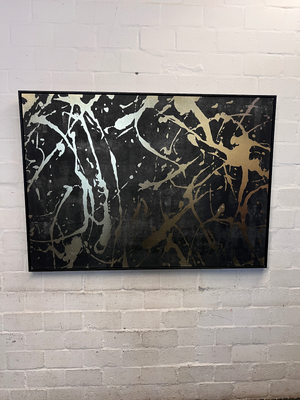 Large Contemporary Abstract Metallic Splatter Art in Black Frame - 2ndhandwarehouse.com