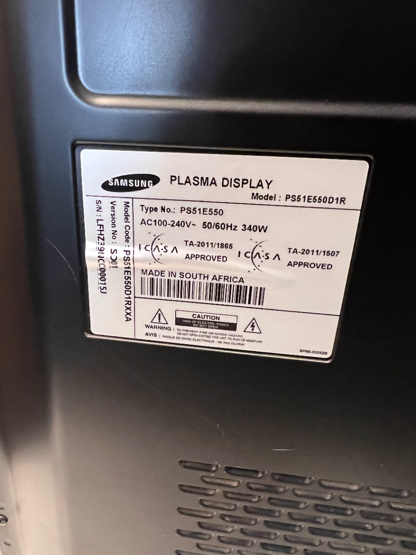 51" Samsung Plasma TV - Very Good Condition (Tested for Power) - 2ndhandwarehouse.com