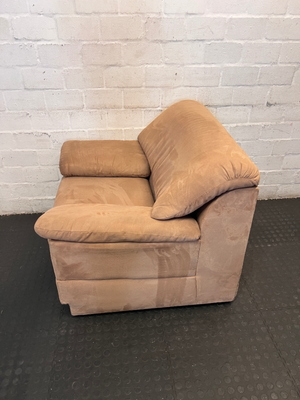 Plush Beige Suede One-Seater Couch - Good Condition - 2ndhandwarehouse.com