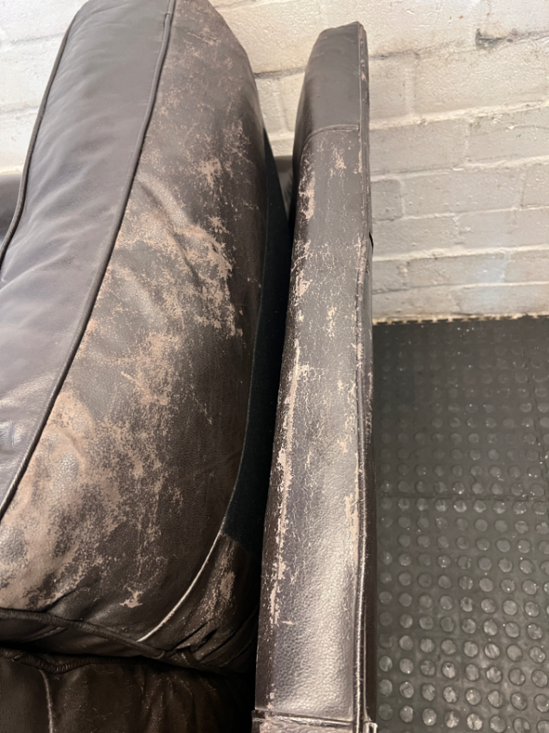 Black Genuine Leather 3-Seater Couch - Visible Leather Wear - 2ndhandwarehouse.com