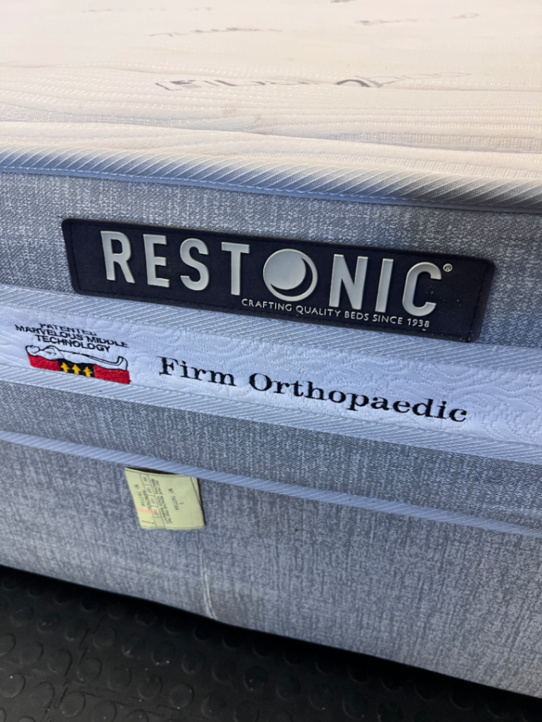 Restonic Firm Orthopaedic Queen Mattress & Base - Excellent Condition - 2ndhandwarehouse.com