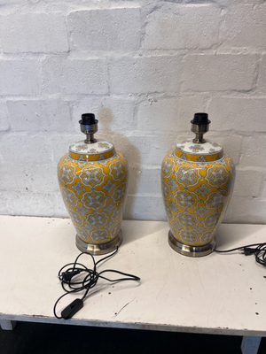 Pair of New Yellow Ceramic Patterned Table Lamps - 48cm - 2ndhandwarehouse.com