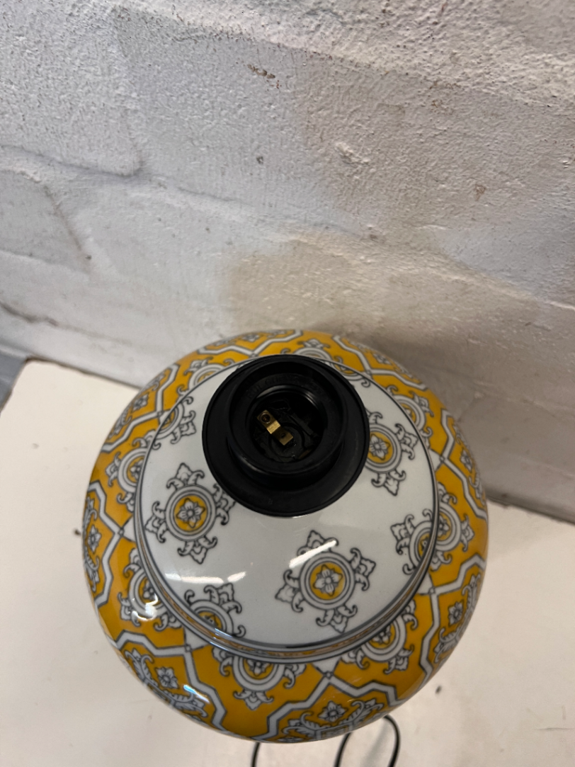 Pair of New Yellow Ceramic Patterned Table Lamps - 48cm - 2ndhandwarehouse.com