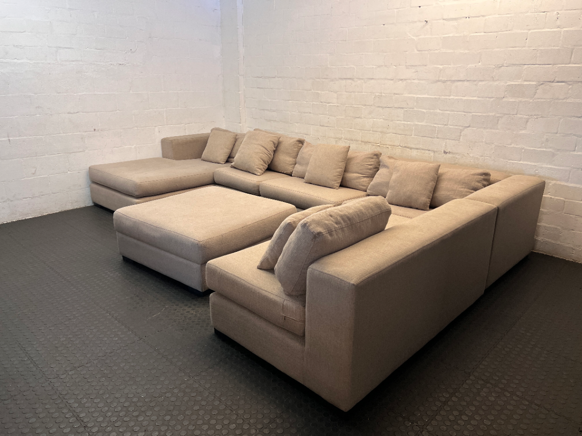 Sofaworx Light Beige Fabric U-Shape Lounge Suite with Ottoman - 2ndhandwarehouse.com