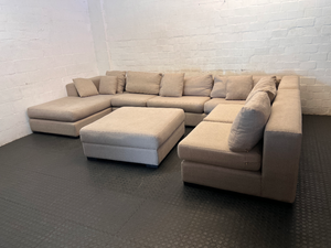 Sofaworx Light Beige Fabric U-Shape Lounge Suite with Ottoman - 2ndhandwarehouse.com