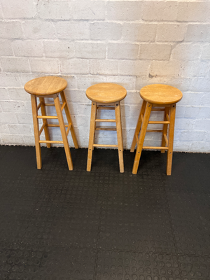 Set of 3 Classic Wooden Bar Stools - Light Wood Finish - 2ndhandwarehouse.com