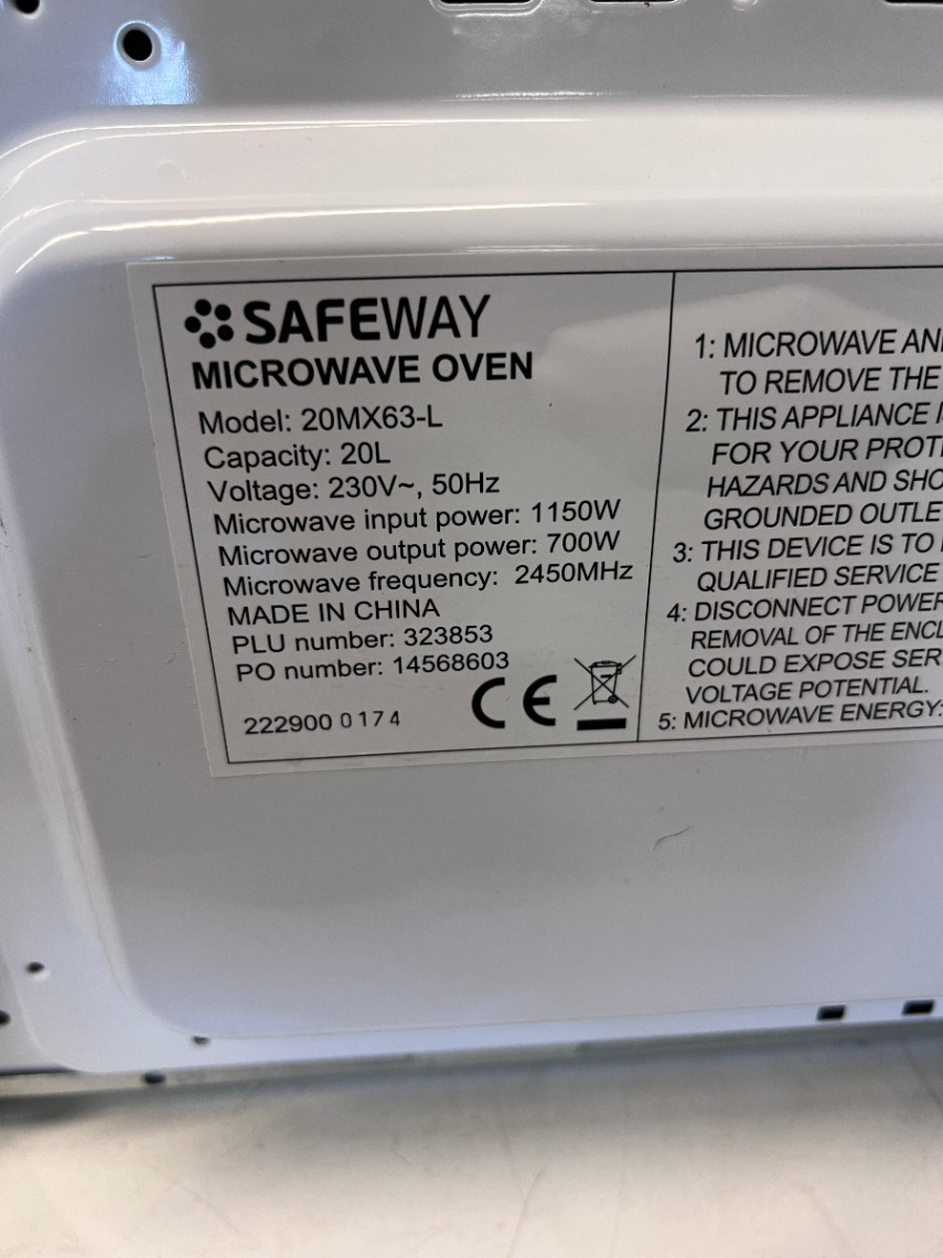 Safeway 20L Microwave - Good Condition with Minor Rear Dent - 2ndhandwarehouse.com
