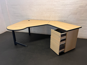 Light Brown L-Shaped Office Desk with 3-Drawer Storage - 2ndhandwarehouse.com