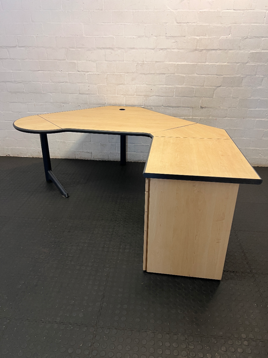 Light Brown L-Shaped Office Desk with 3-Drawer Storage - 2ndhandwarehouse.com