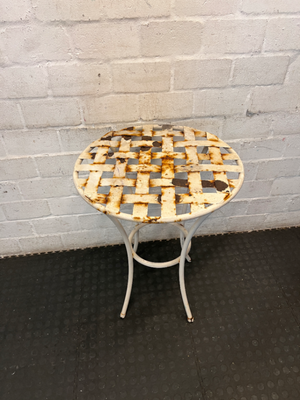 Rustic White Metal Braided-Top Outdoor Table - Visible Weathering - 2ndhandwarehouse.com