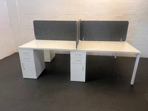 White Office Cubicle with Grey Privacy Screen and Storage - 2ndhandwarehouse.com