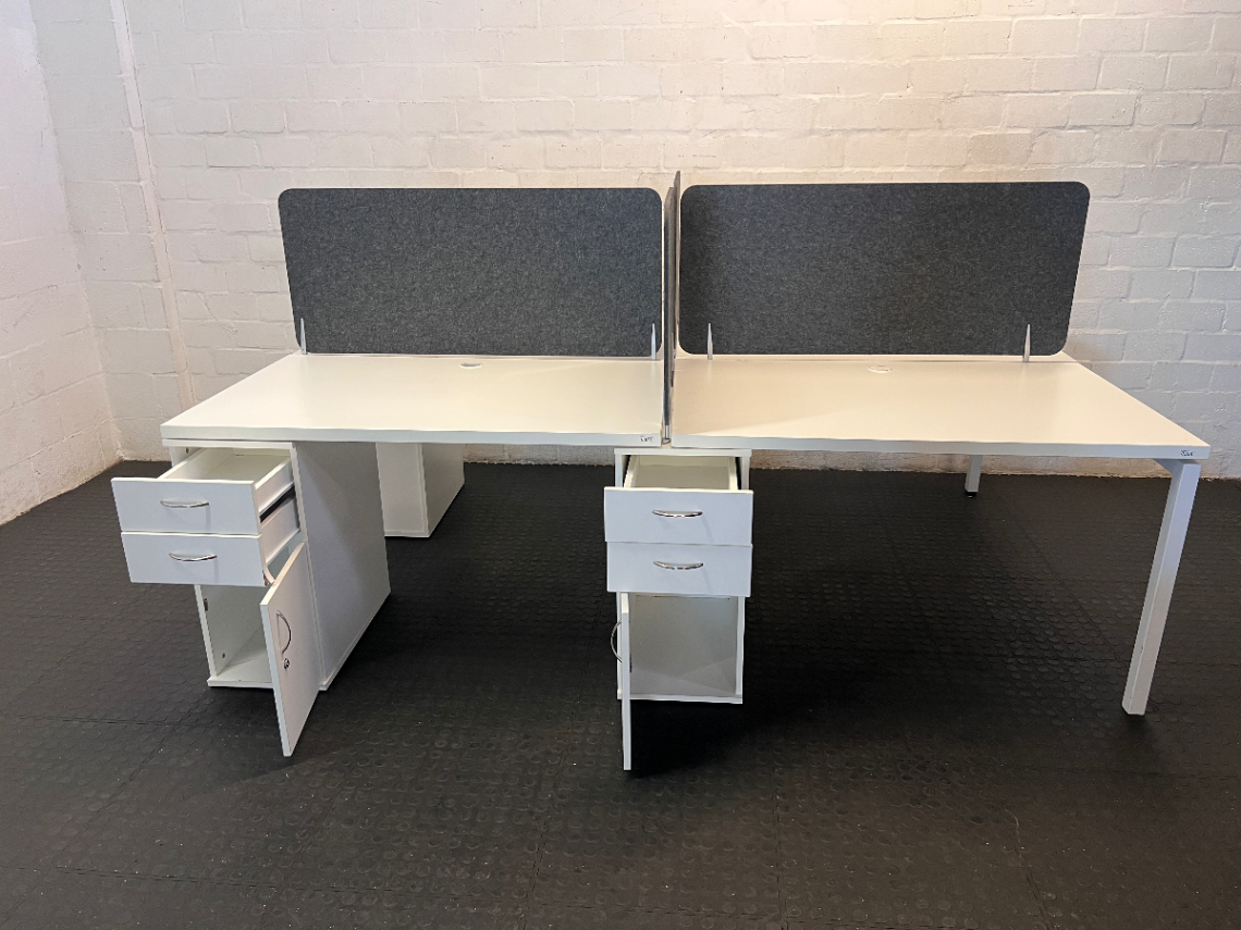 White Office Cubicle with Grey Privacy Screen and Storage - 2ndhandwarehouse.com