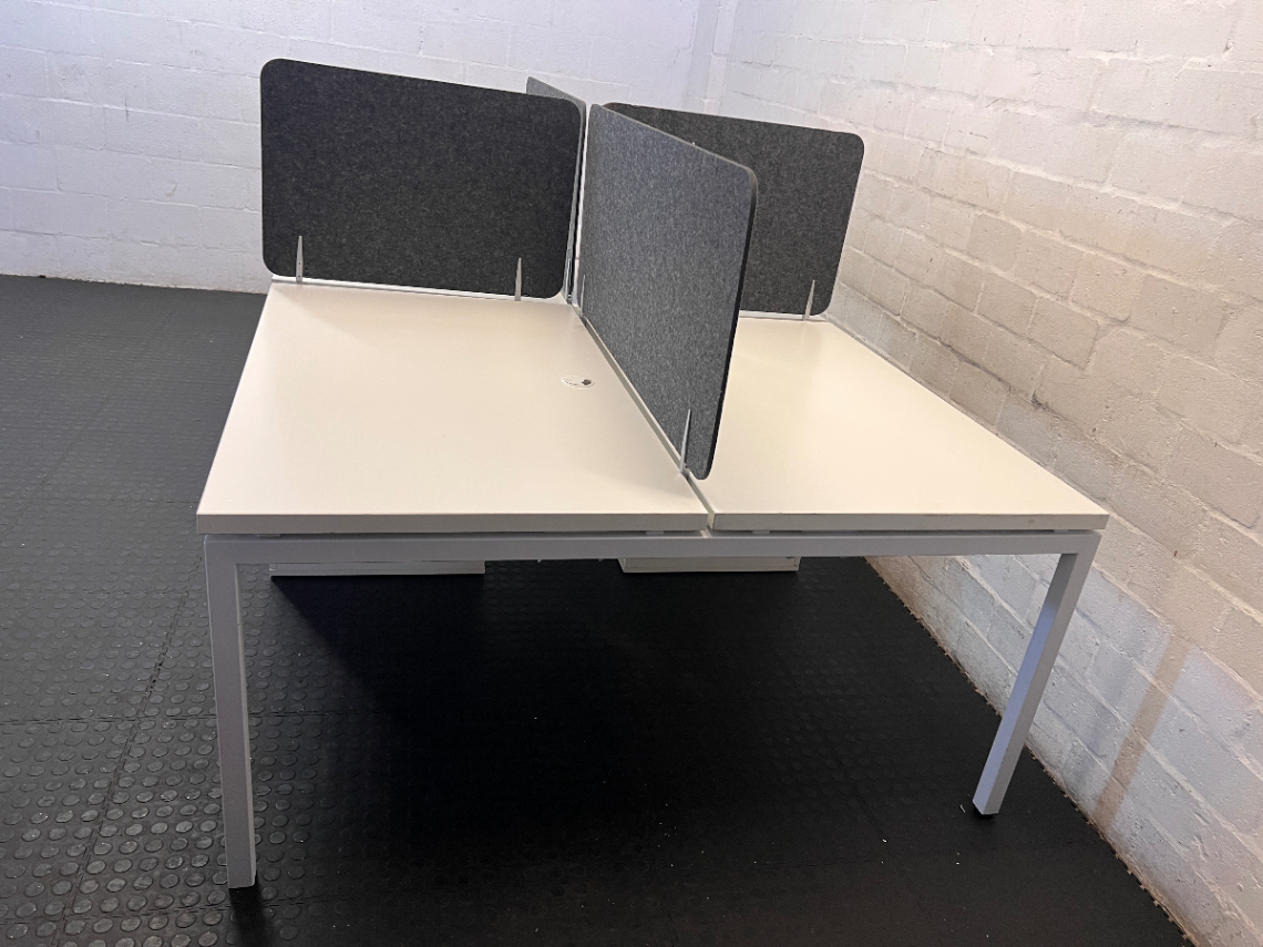 White Office Cubicle with Grey Privacy Screen and Storage - 2ndhandwarehouse.com