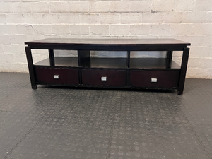 Dark Brown Varnished Pine TV Unit - Minor Surface Scuffs - 2ndhandwarehouse.com