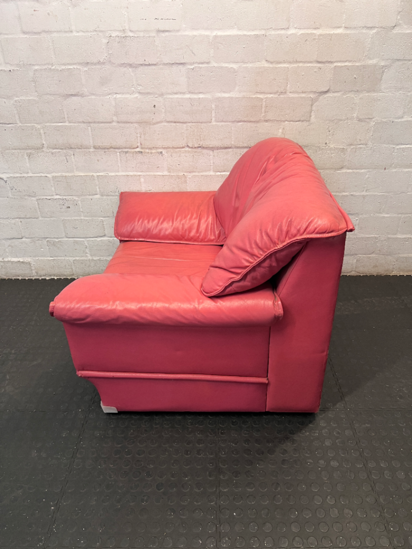 Pinkish-Red Leather 1 Seater Couch - Visible Wear - 2ndhandwarehouse.com