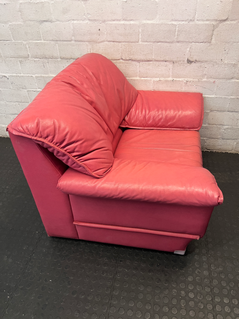 Pinkish-Red Leather 1 Seater Couch - Visible Wear - 2ndhandwarehouse.com
