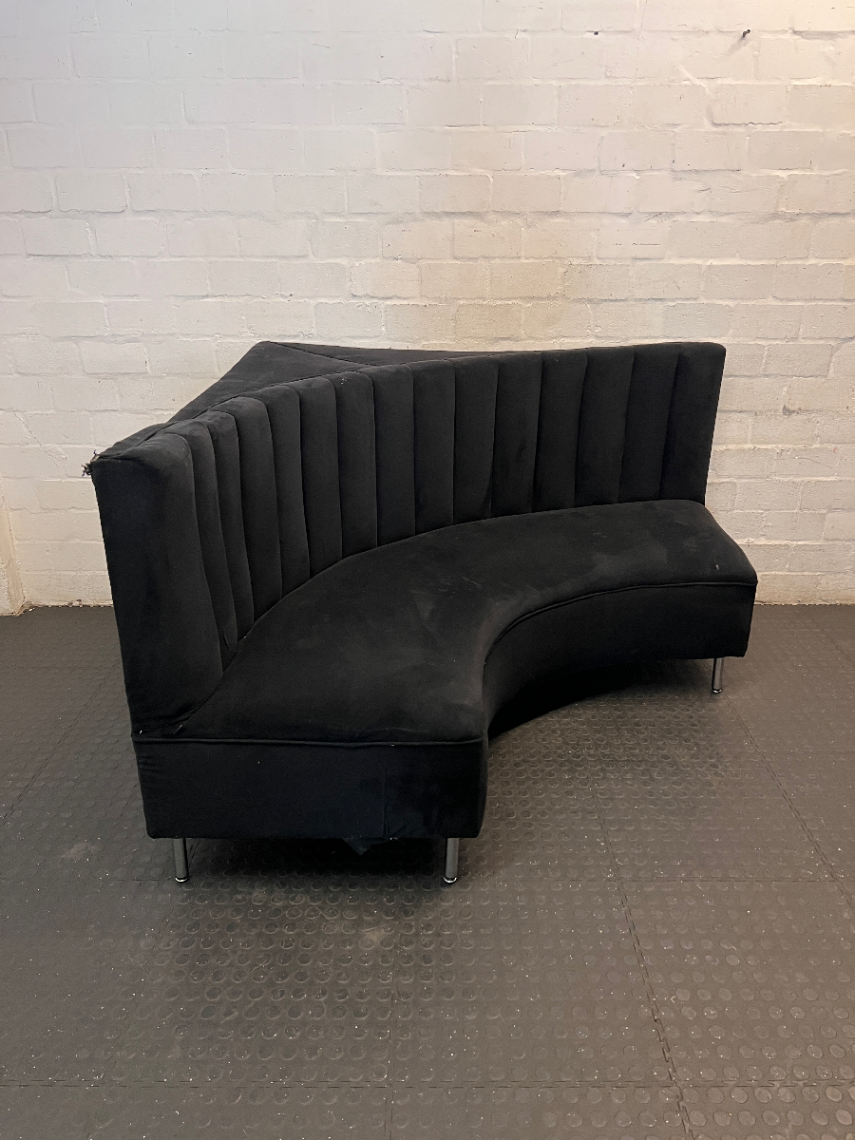 Curved Black Channel-Tufted Couch - Water Damaged - 2ndhandwarehouse.com