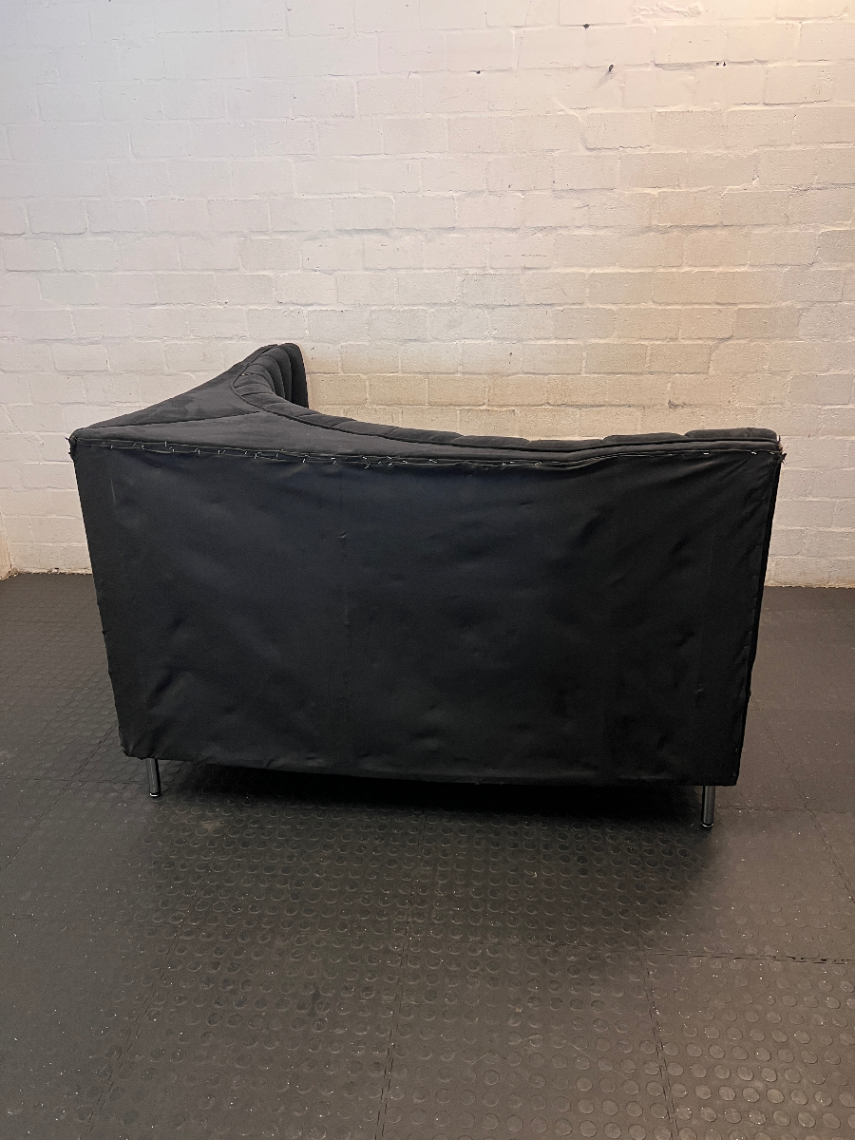 Curved Black Channel-Tufted Couch - Water Damaged - 2ndhandwarehouse.com