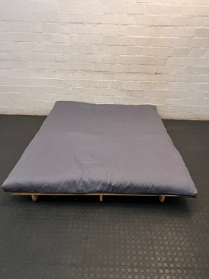 Pine Futon with Grey Cushion - Damage to Frame - 2ndhandwarehouse.com