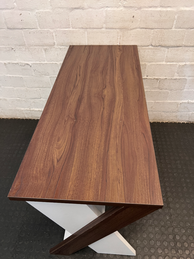 Two-Tone Modern Office Desk with Built-in Shelving — Good Condition - Requires Assembly - 2ndhandwarehouse.com