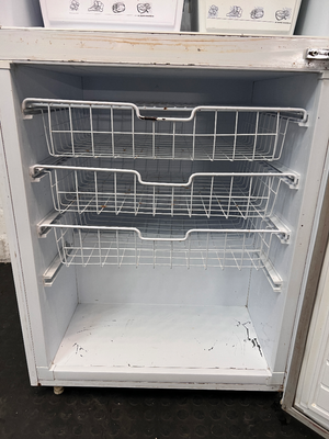 Fridge Master White Bottom Mount Fridge Freezer — Working Order with Scrapemarks in Freezer - 2ndhandwarehouse.com
