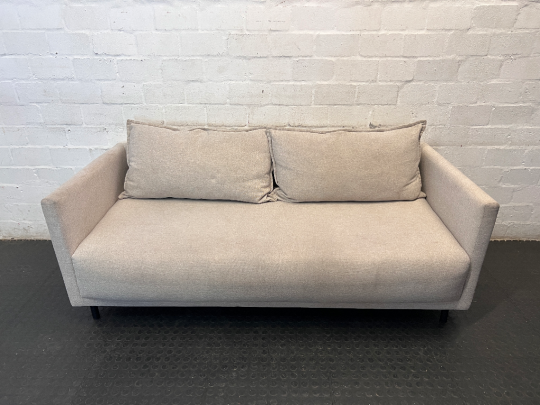 Modern Neutral Woven 2 Seater Couch — Well Used and In Fair C - 2ndhandwarehouse.com