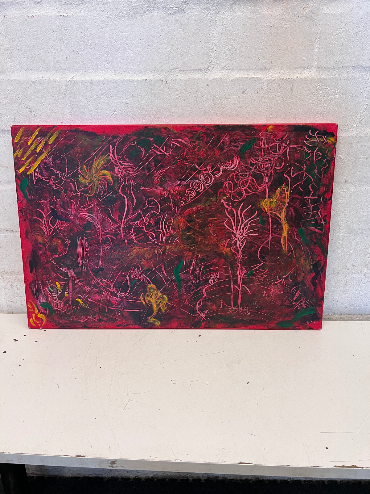 Vibrant Red Abstract Expressionist Canvas Wall Art (76cm x 51cm) - 2ndhandwarehouse.com
