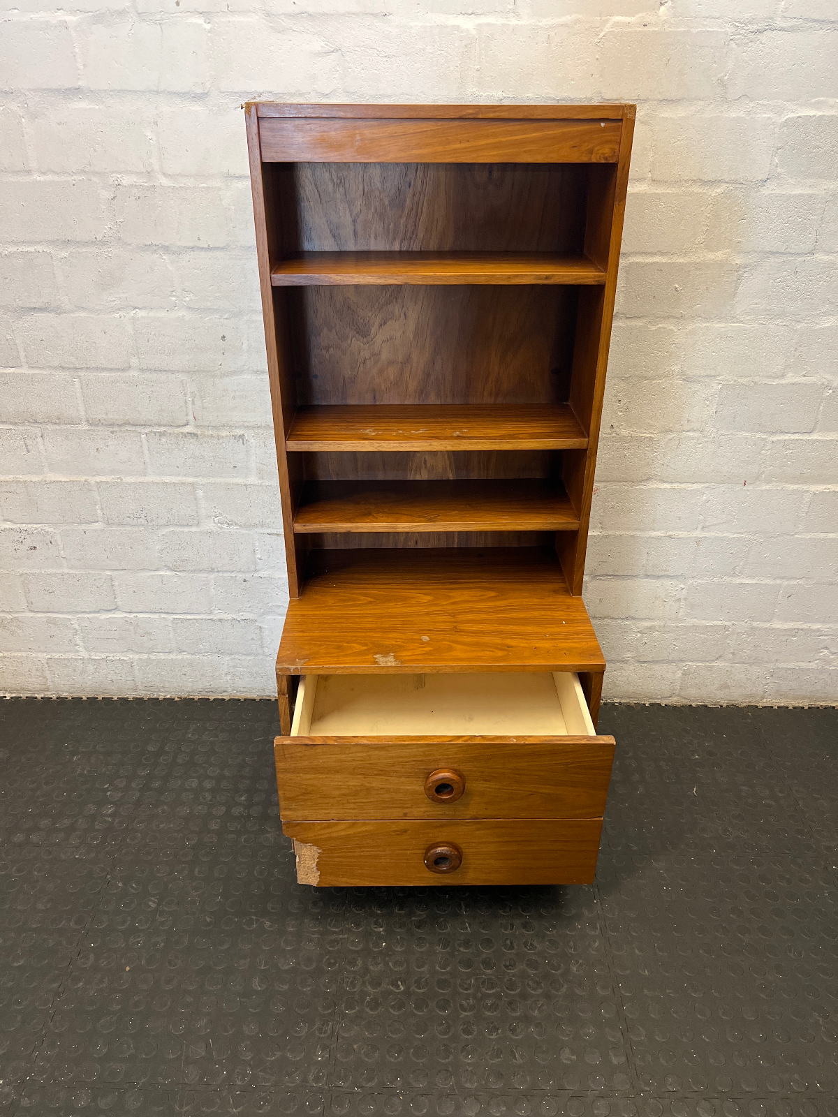 Vintage Stepped Wood Display Cabinet & Drawer Unit - 2ndhandwarehouse.com
