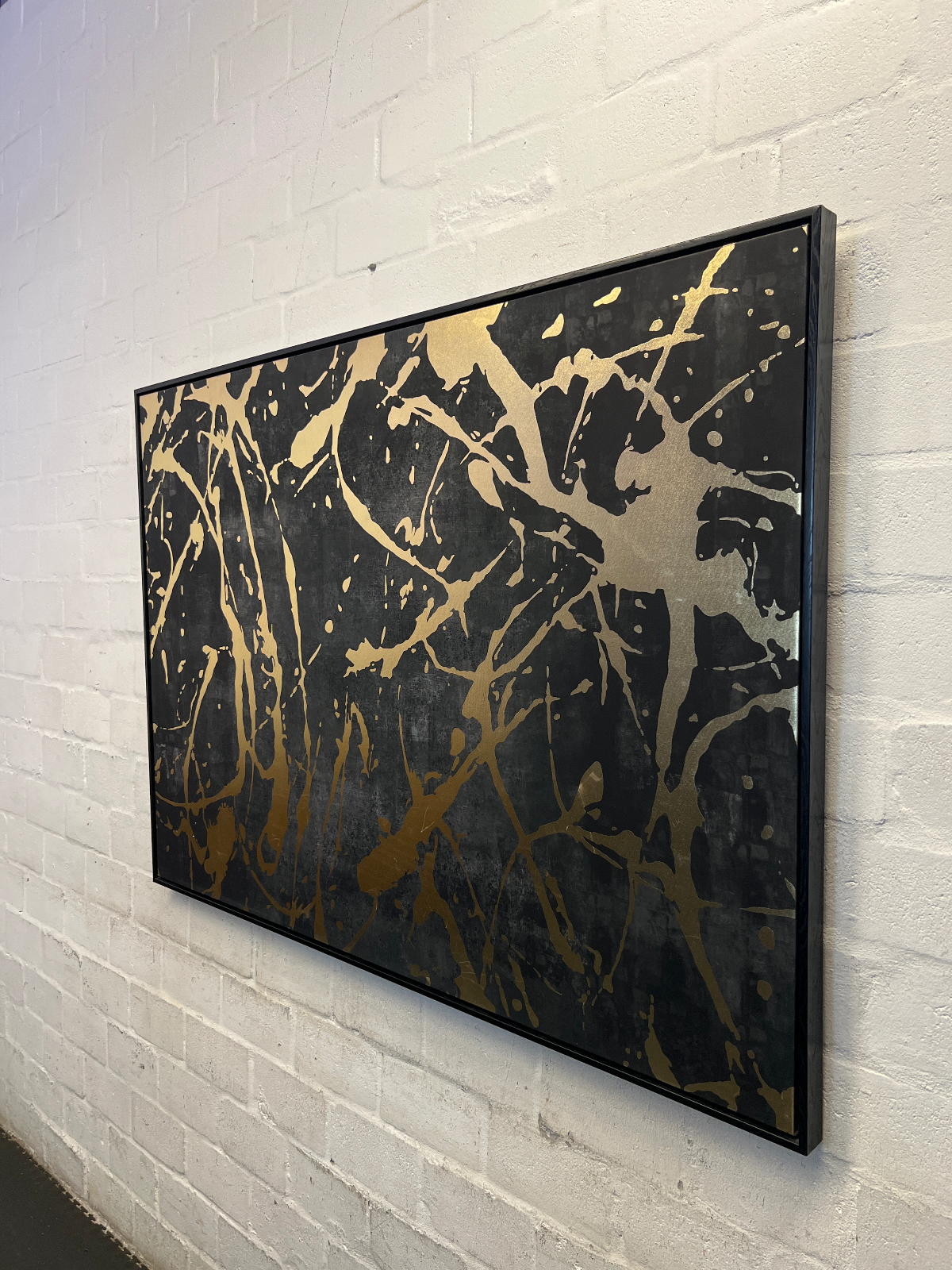Large Contemporary Abstract Metallic Splatter Art in Black Frame - 2ndhandwarehouse.com