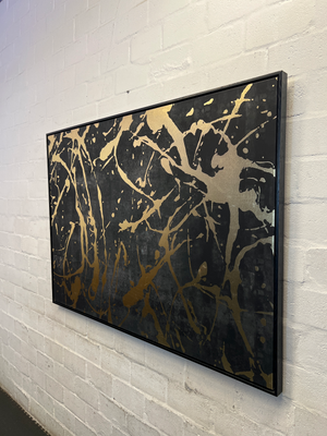 Large Contemporary Abstract Metallic Splatter Art in Black Frame - 2ndhandwarehouse.com