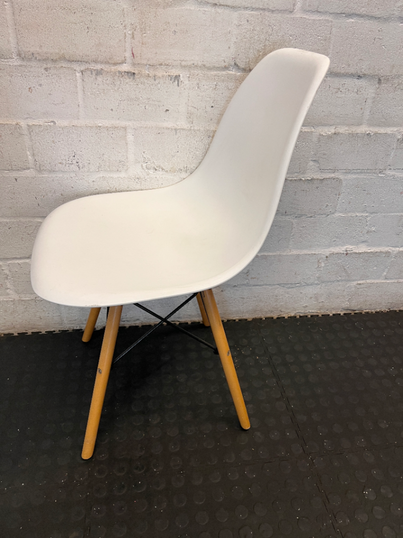 White Eames Style Dining Chair with Timber Base - Good Condition - 2ndhandwarehouse.com