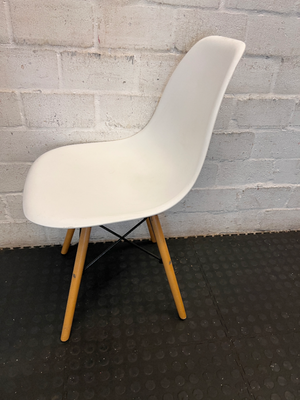 White Eames Style Dining Chair with Timber Base - Good Condition - 2ndhandwarehouse.com