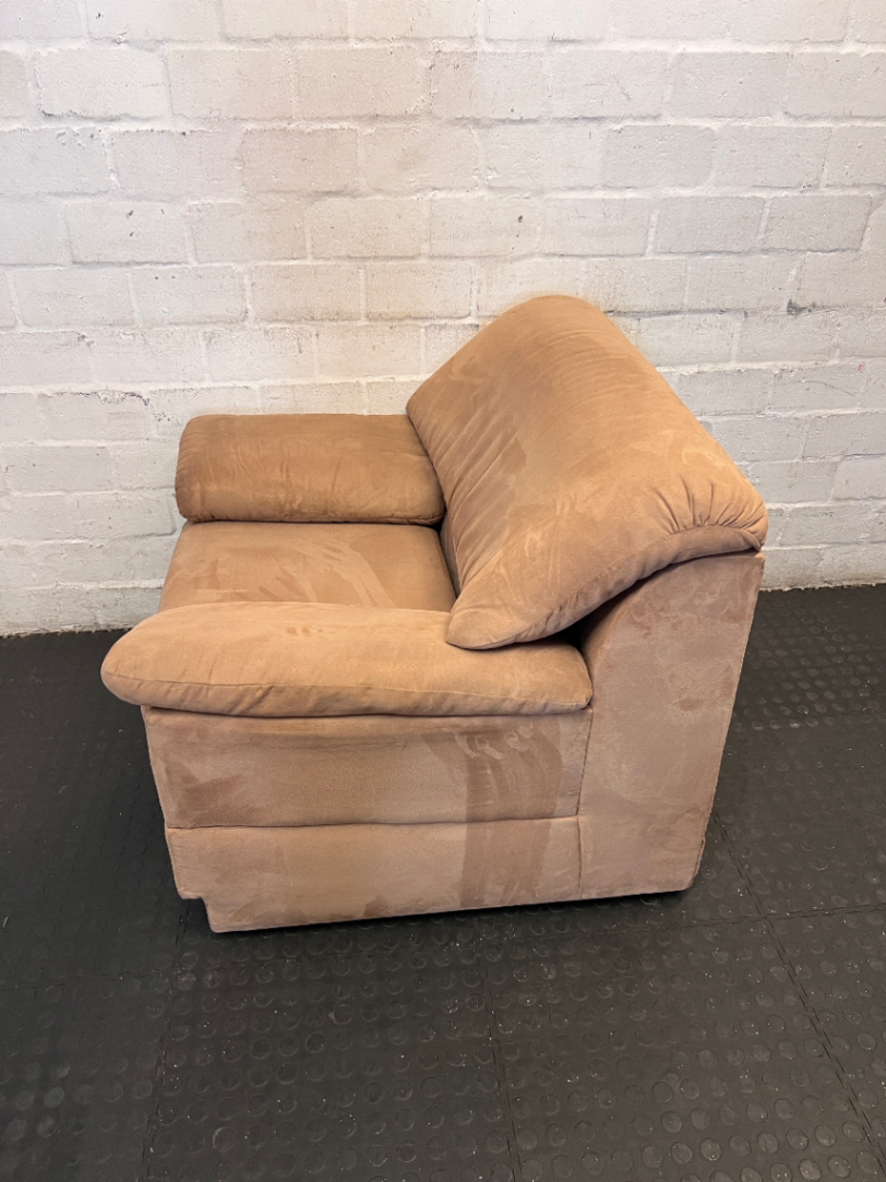 Plush Beige Suede One-Seater Couch - Good Condition - 2ndhandwarehouse.com