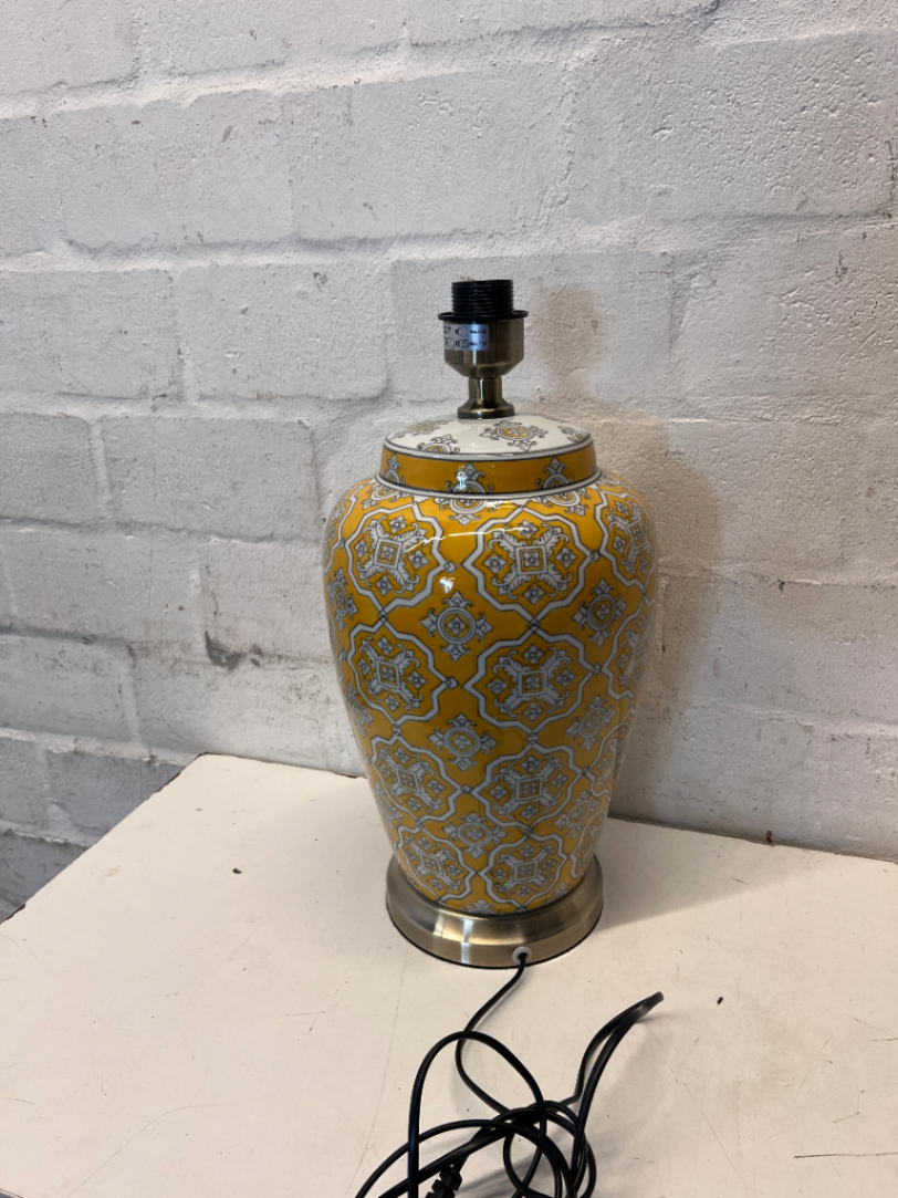 Pair of New Yellow Ceramic Patterned Table Lamps - 48cm - 2ndhandwarehouse.com