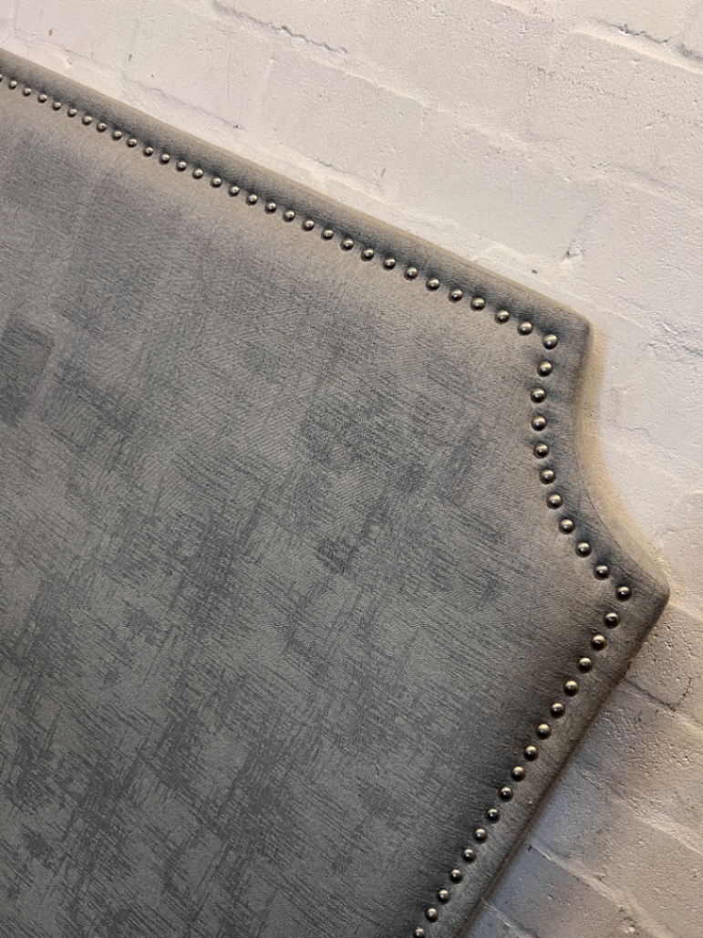 Grey Studded Double Headboard - Minor Sun Discolouration - 2ndhandwarehouse.com